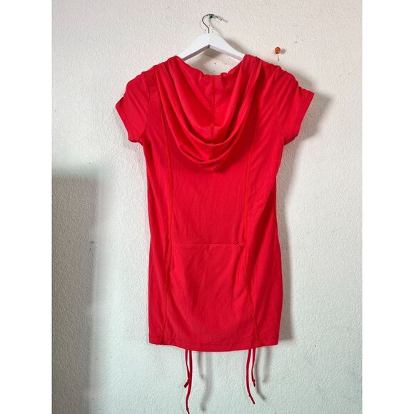 Athleta Womens Red Short Sleeve Ruched Hooded Tunic Top Large Lightweight Active - Picture 4 of 11